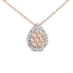 14K Rose Gold Plated Sterling Silver 1/4 Cttw Diamond Teardrop Halo Pendant Necklace