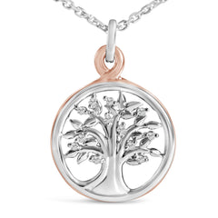 14K Rose Gold Plated Sterling Silver Diamond Accent Tree of Life Pendant Necklace