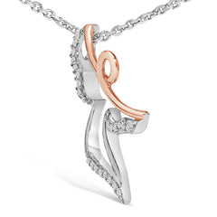 14K Rose Gold Plated Sterling Silver 1/10 Cttw Diamond Angel Pendant Necklace