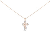 10K Rose Gold Plated Sterling Silver 1/6 Cttw Diamond Double Loop Cross Pendant Necklace
