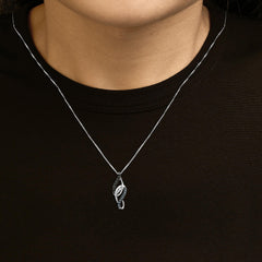 Sterling Silver 1/4 Cttw Black Blue White Diamond Linear Swirl Pendant Necklace
