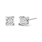 .925 Sterling Silver Miracle Set Princess-cut Diamond Solitaire Stud Earrings (H-I Color, I1-I2 Clarity)