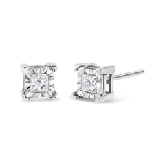 .925 Sterling Silver Miracle Set Princess-cut Diamond Solitaire Stud Earrings (H-I Color, I1-I2 Clarity)