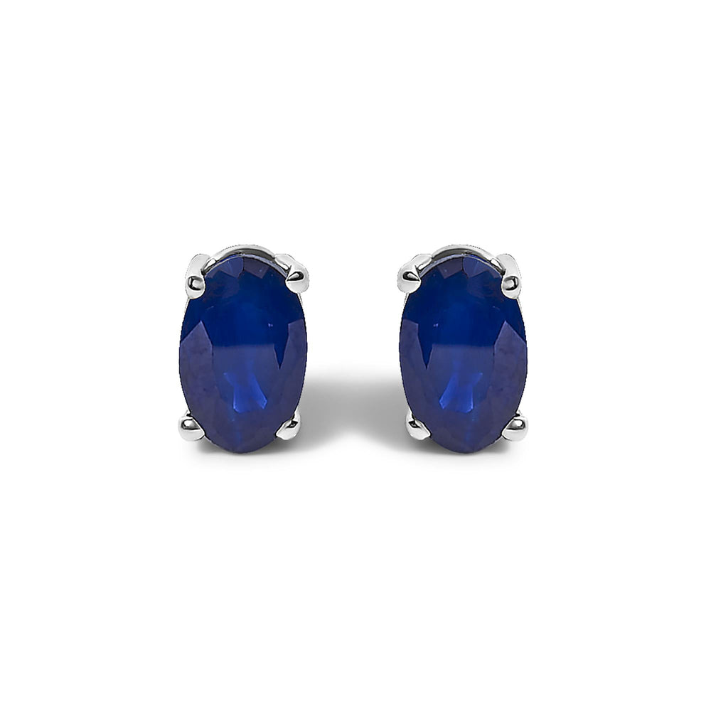 Sterling Silver 0.60 Cttw Oval Blue Sapphire Solitaire Stud Earrings