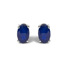Sterling Silver 0.60 Cttw Oval Blue Sapphire Solitaire Stud Earrings