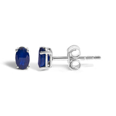 Sterling Silver 0.60 Cttw Oval Blue Sapphire Solitaire Stud Earrings