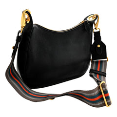 Prada Vitello Phenix Zippered Messenger Hobo Black Leather Shoulder Bag