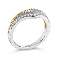 10K Yellow Gold Plated Sterling Silver 1/4 Cttw Diamond Chevron and Rope Band Ring