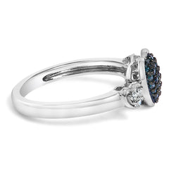 Sterling Silver 1/5 Cttw Blue and White Diamond Triple Heart Ring