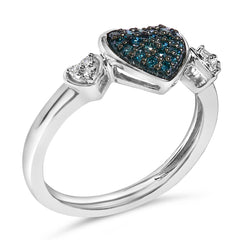 Sterling Silver 1/5 Cttw Blue and White Diamond Triple Heart Ring