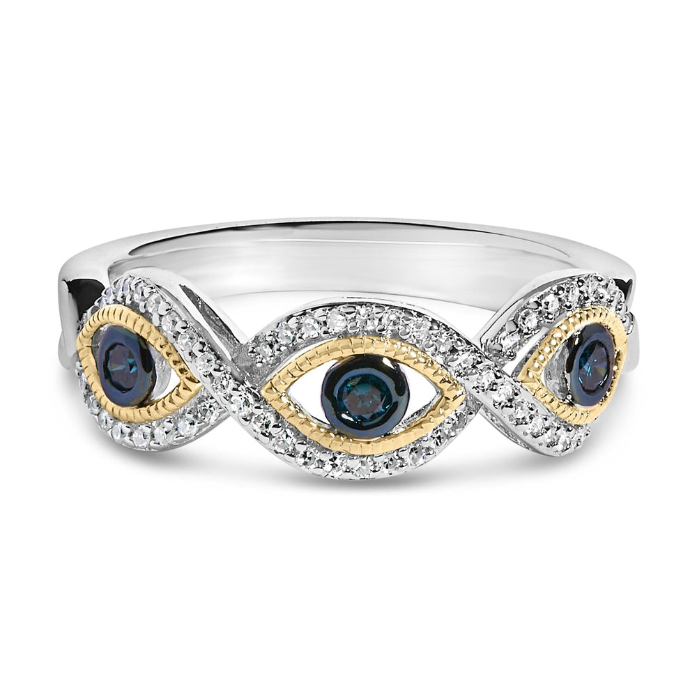 Sterling Silver 1/4 Cttw Blue and White Diamond Evil Eye Band Ring