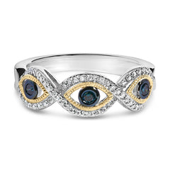 Sterling Silver 1/4 Cttw Blue and White Diamond Evil Eye Band Ring