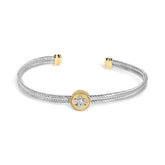 18K Yellow Gold Plated .925 Sterling Silver Diamond Accent and Fleur Di Lis Medallion Bangle Bracelet (I-J Color, SI1-SI2 Clarity) - 7.25 Inches