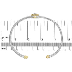 18K Yellow Gold Plated .925 Sterling Silver Diamond Accent and Fleur Di Lis Medallion Bangle Bracelet (I-J Color, SI1-SI2 Clarity) - 7.25 Inches