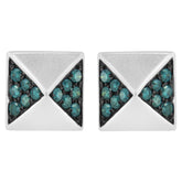 14K White Gold 1/4 Cttw Treated Blue Diamond Pyramid Stud Earring (Blue Color, SI1-SI2 Clarity)