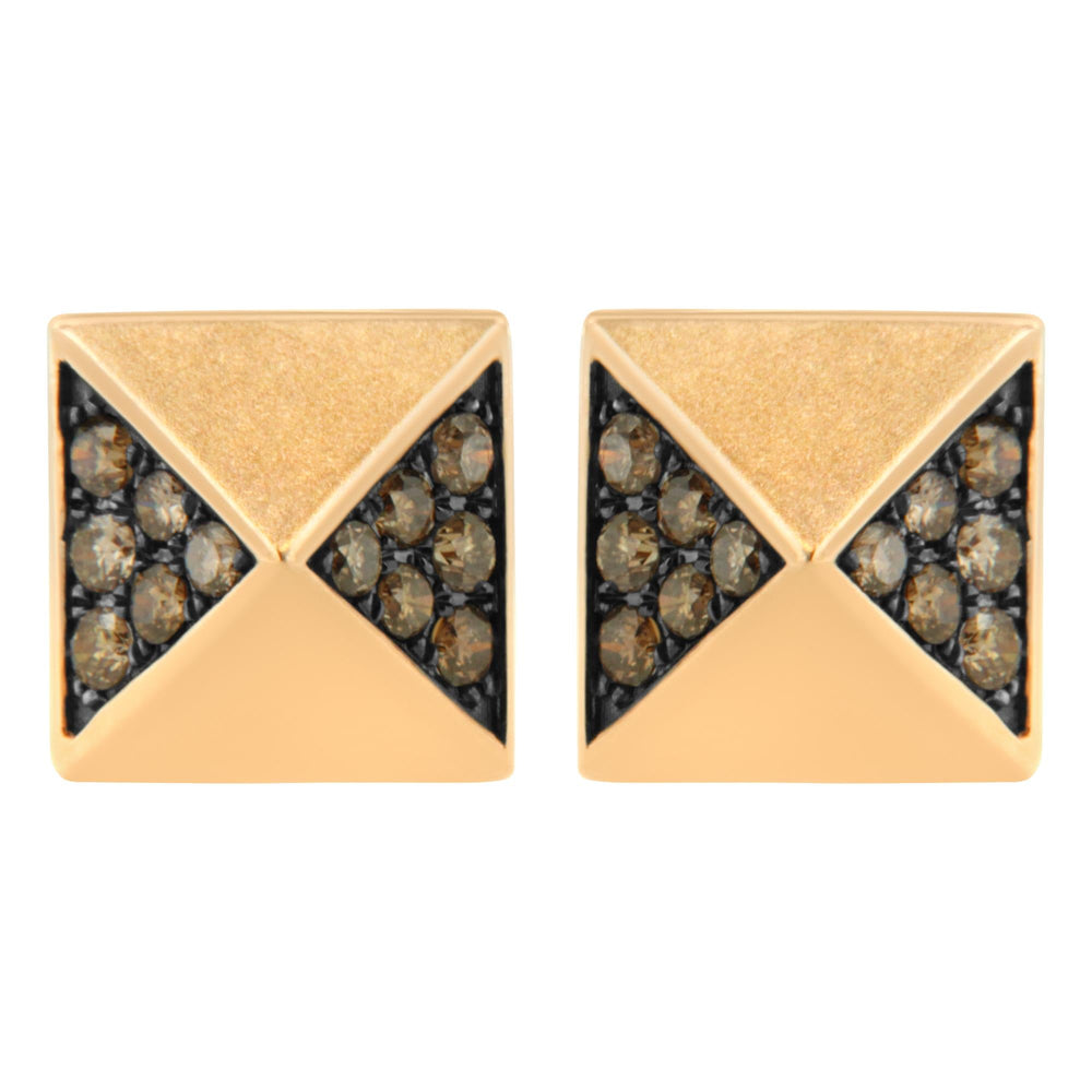 14K Rose Gold 1/4 Cttw Brown Diamond Pyramid Stud Earring (Brown Color, SI1-SI2 Clarity)
