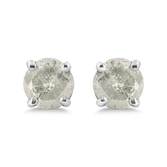 .925 Sterling Silver 4-Prong Round-cut "Salt and Pepper" Diamond Classic Stud Earrings (I-J Color, I3 Clarity)