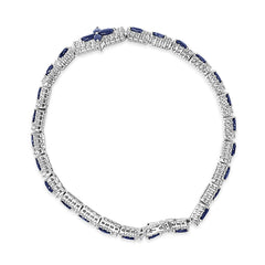 Sterling Silver Dark Blue Sapphire and Topaz Marquise Floral Art Deco Link Bracelet
