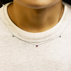 14K White Gold 1/5 Cttw Diamond and Ruby Tri Station Necklace