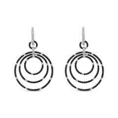 18K White Gold Round 2 1/3 Cttw Black and White Diamond Graduated Hoop Dangle Earrings (Black and F-G Color, VS1-VS2 Clarity)