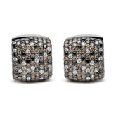 Black Rhodium Plated 18K White Gold 12 5/8 Cttw Multi Color Diamond Square Domed Huggie Hoop Earrings (Brown, Black, G-H Color, SI1-SI2 Clarity)