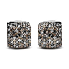 Black Rhodium Plated 18K White Gold 12 5/8 Cttw Multi Color Diamond Square Domed Huggie Hoop Earrings (Brown, Black, G-H Color, SI1-SI2 Clarity)