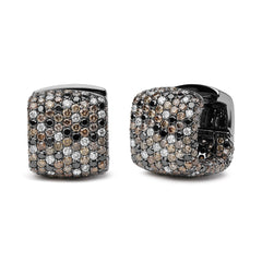 Black Rhodium Plated 18K White Gold 12 5/8 Cttw Multi Color Diamond Square Domed Huggie Hoop Earrings (Brown, Black, G-H Color, SI1-SI2 Clarity)