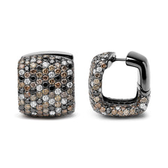 Black Rhodium Plated 18K White Gold 12 5/8 Cttw Multi Color Diamond Square Domed Huggie Hoop Earrings (Brown, Black, G-H Color, SI1-SI2 Clarity)