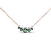 18K Rose Gold 3/4 Cttw Pave Diamonds and Graduated Green Tsavorite Gemstone Curved Bar Choker Necklace (G-H Color, SI1-SI2 Clarity) - Adjustable up to 14" - 16.5"