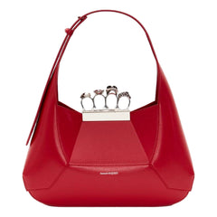 Alexander McQueen The Jewelled Hobo Bag in Red Leather with Silver Knuckle