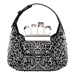 Alexander McQueen Crystal Jewelled Hobo Bag Black Skull Knuckle Handle