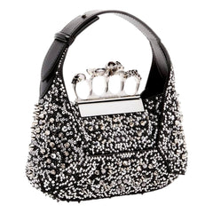 Alexander McQueen Crystal Jewelled Hobo Bag Black Skull Knuckle Handle