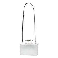 Alexander McQueen The Knuckle Silver Metallic Leather Zip Around Crossbody Bag Skull