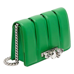 Alexander McQueen The Slash Skull Ring Clutch Bright Green Smooth Leather Silver Hardware