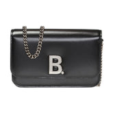 Balenciaga Black Calfskin Leather Silver Logo Chain Wallet Bag
