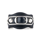 Balenciaga Black Shiny Calfskin Leather Studs Buckle Bracelet