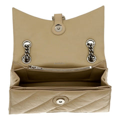 Balenciaga Crush Quilted Leather Chain Shoulder Bag Taupe Silver Hardware