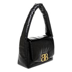 Balenciaga Monaco Soft Nappa Leather Shoulder Bag Black Gold Hardware