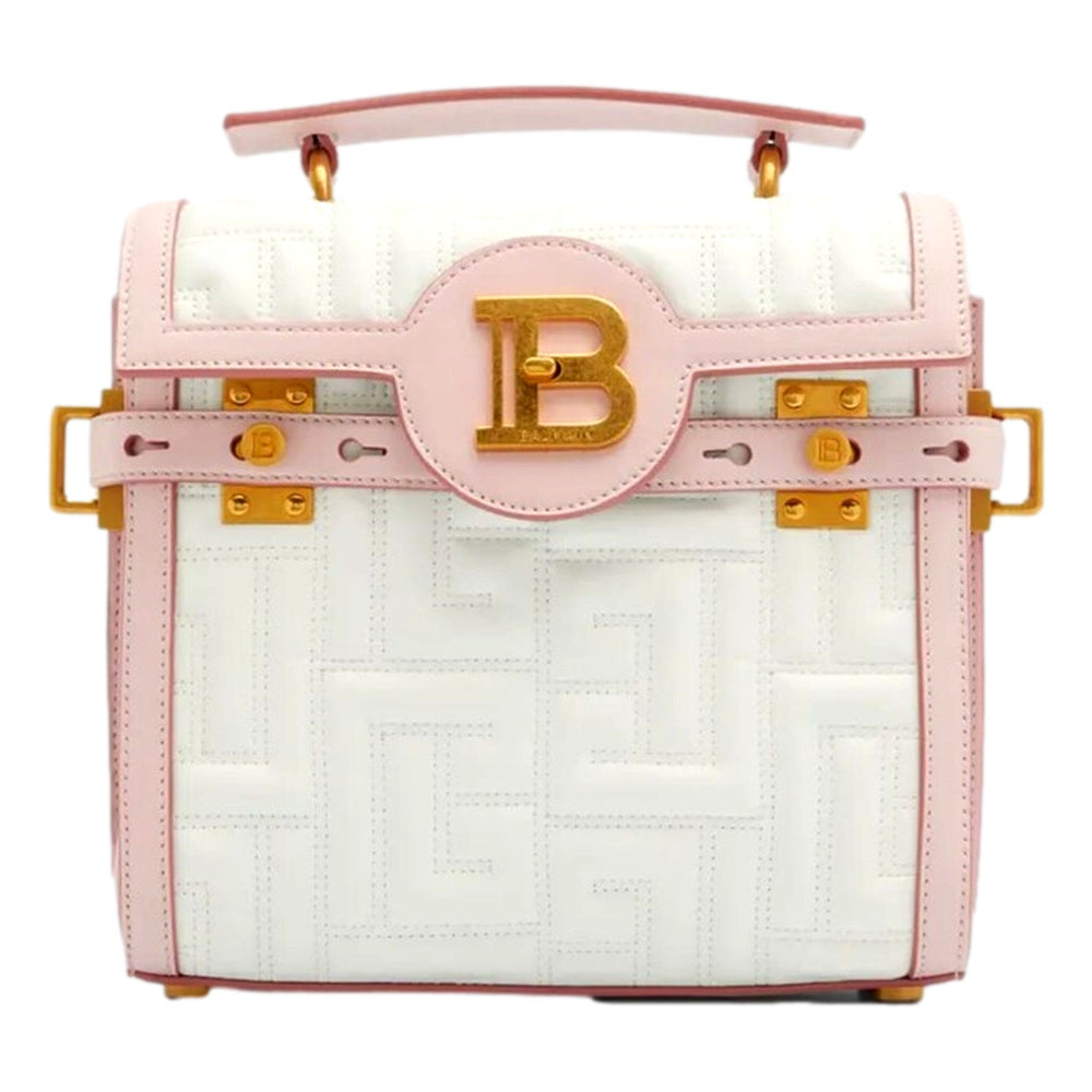 Balmain B-Buzz 23 Pink White Quilted Leather Tote Bag