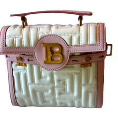 Balmain B-Buzz 23 Pink White Quilted Leather Tote Bag
