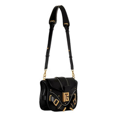 Balmain Blaze Black Smooth Calf Leather Medium Flap Shoulder Bag