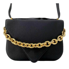 Bottega Veneta Mount Medium Envelope Black Leather Shoulder Bag Gold Chain