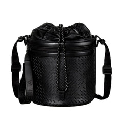 Bottega Veneta Perforated Black Nappa Leather Drawstring Bucket Crossbody Bag