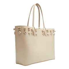 Christian Louboutin Cabata Spike Large Tote Leche Ivory Leather Shoulder Bag