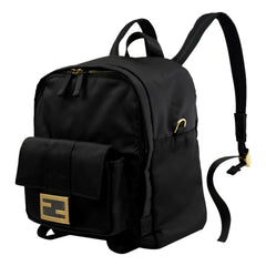 Fendi Baguette Black Nylon Small Backpack Travel Bag Gold Logo