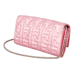 Fendi Baguette Wallet on Chain Metallic Pink FF Embossed Crossbody Bag