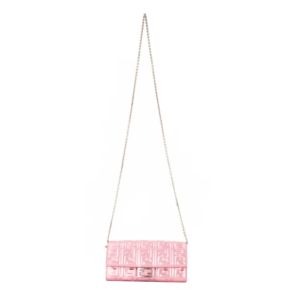 Fendi Baguette Wallet on Chain Metallic Pink FF Embossed Crossbody Bag