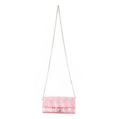 Fendi Baguette Wallet on Chain Metallic Pink FF Embossed Crossbody Bag
