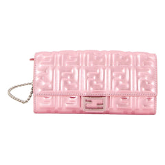 Fendi Baguette Wallet on Chain Metallic Pink FF Embossed Crossbody Bag