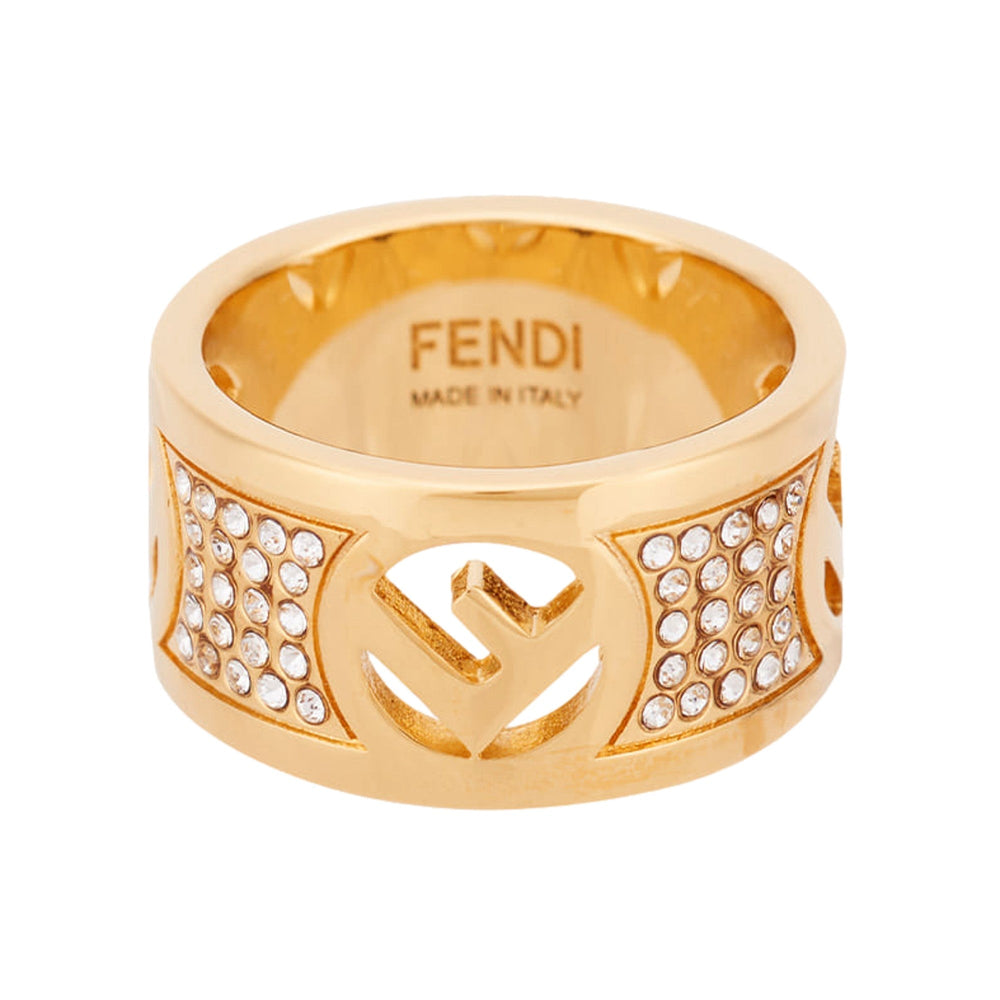 Fendi F is Fendi Crystal Gold Wide Band Ring Medium